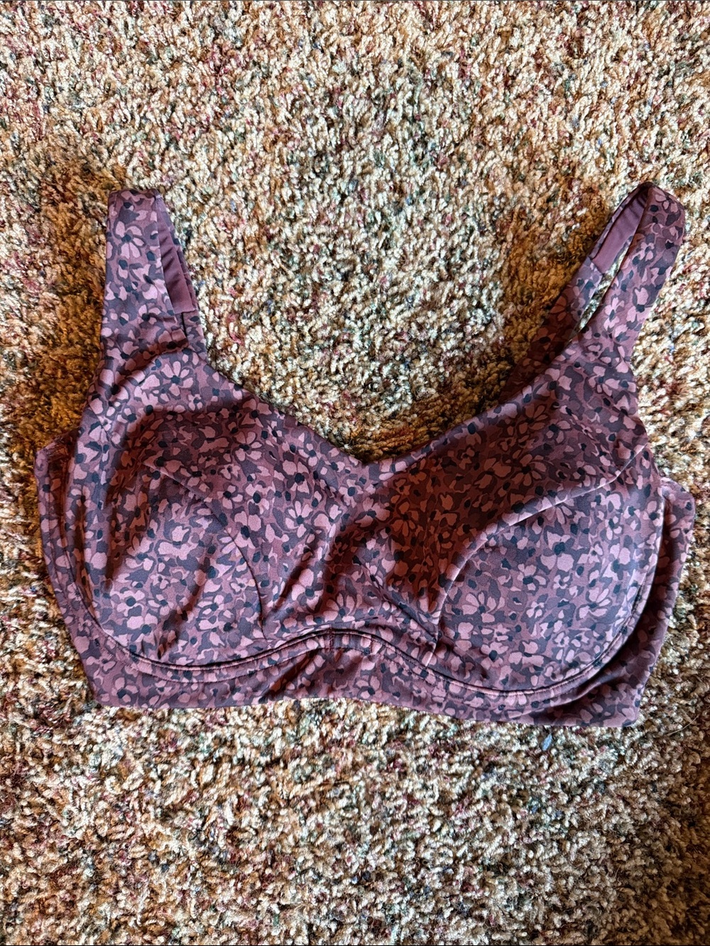 Athleta Brown Black Floral-Print Bondi Bikini Top 34D/DD
